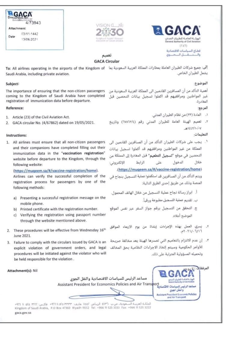 gaca circular for online data registration